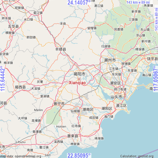Xianqiao on map