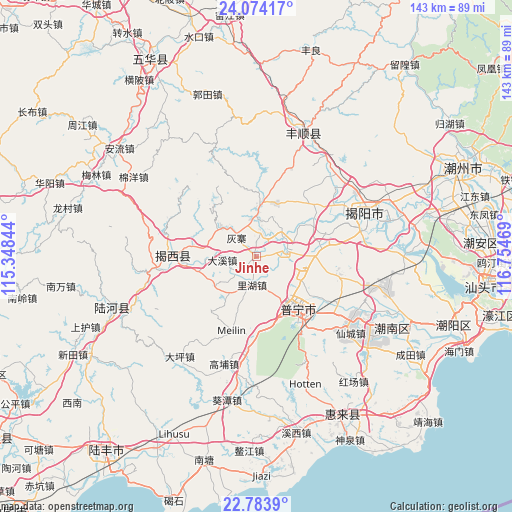 Jinhe on map