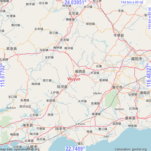 Wuyun on map