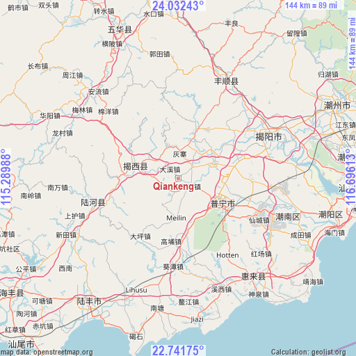 Qiankeng on map