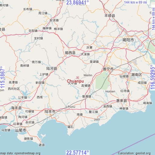 Chuanpu on map