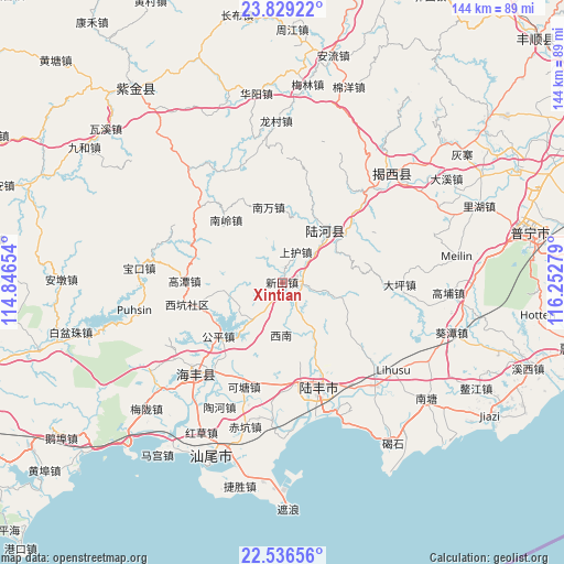 Xintian on map