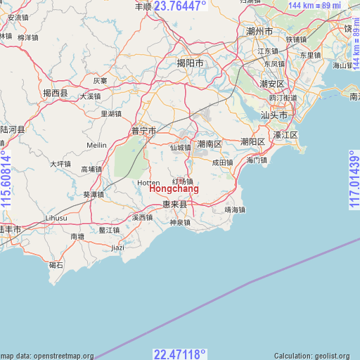 Hongchang on map