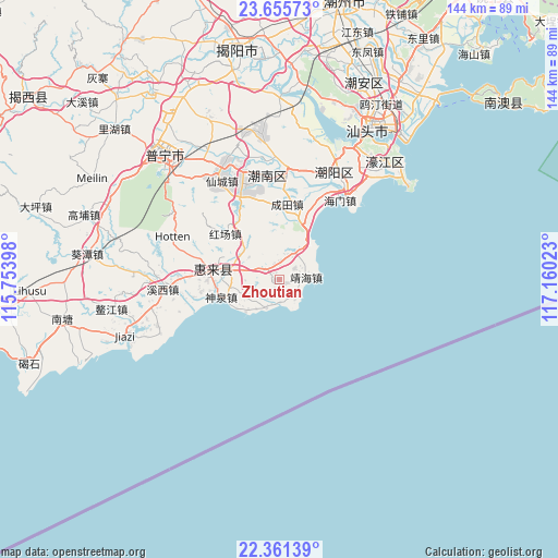 Zhoutian on map