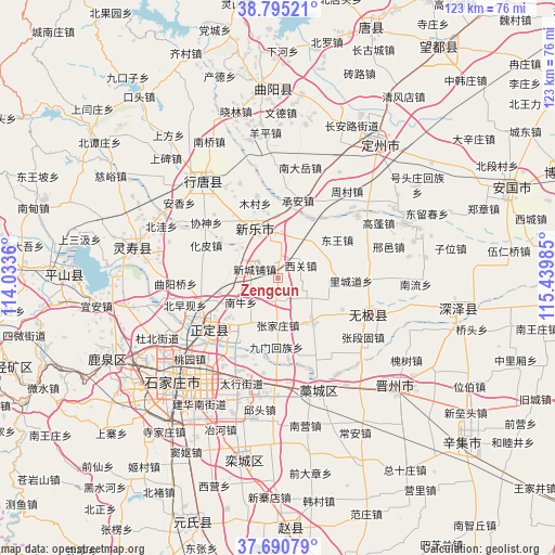 Zengcun on map