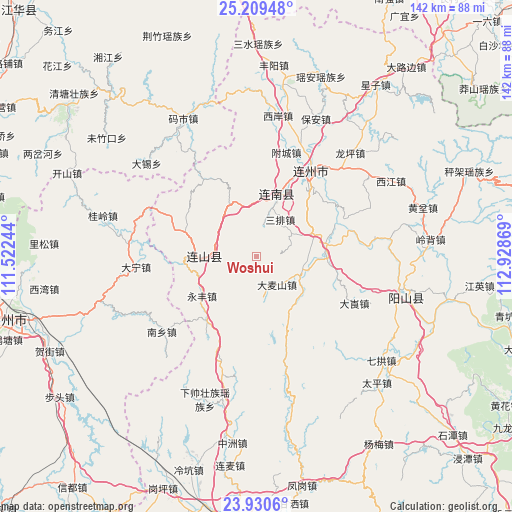 Woshui on map