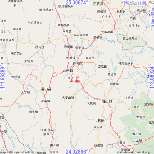 Jiubei on map