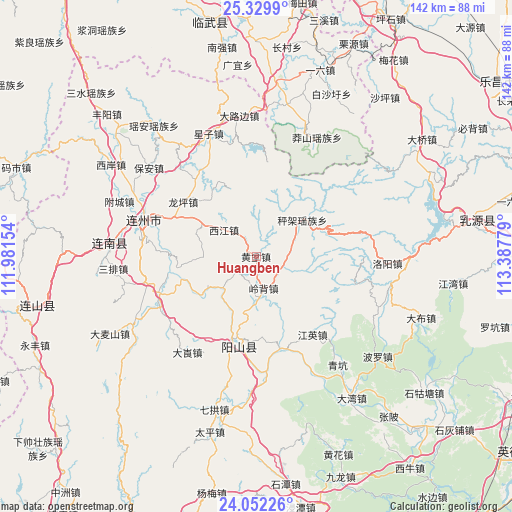 Huangben on map