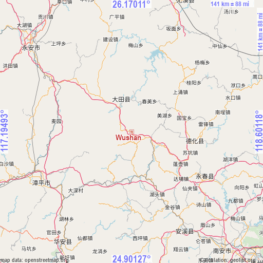 Wushan on map