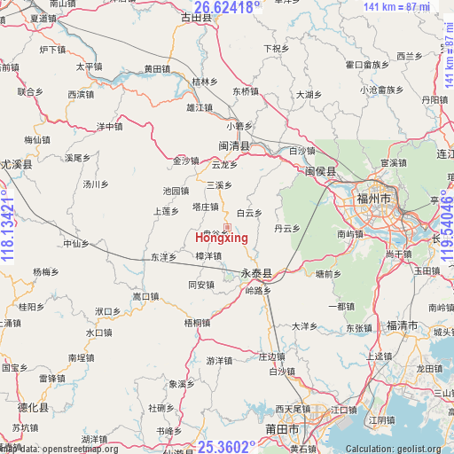 Hongxing on map