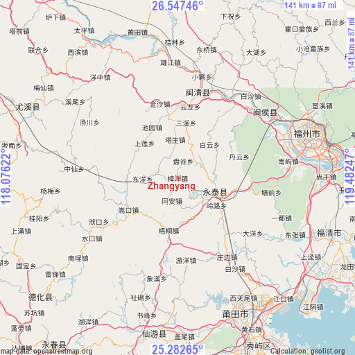 Zhangyang on map