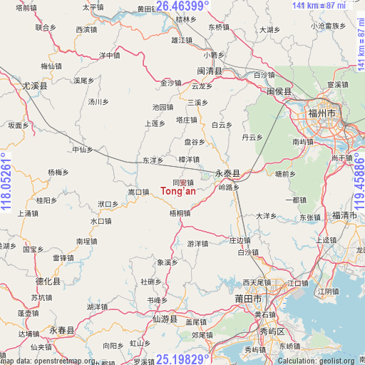 Tong’an on map