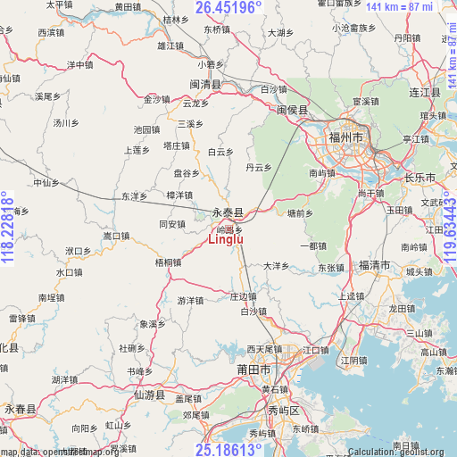 Linglu on map