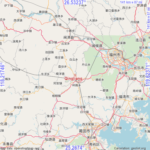 Qingliang on map