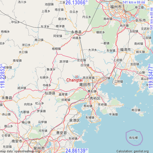 Changtai on map