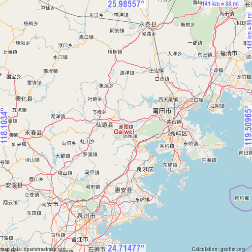 Gaiwei on map