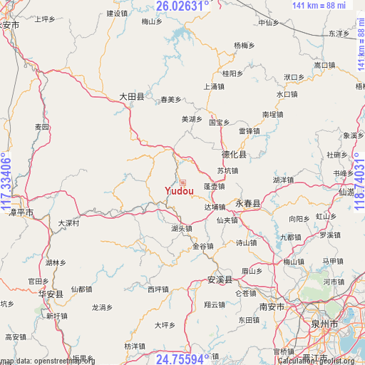 Yudou on map