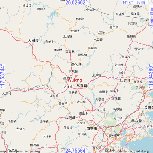 Wufeng on map