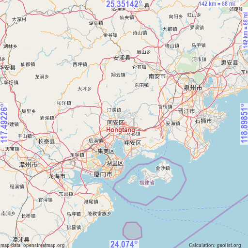 Hongtang on map