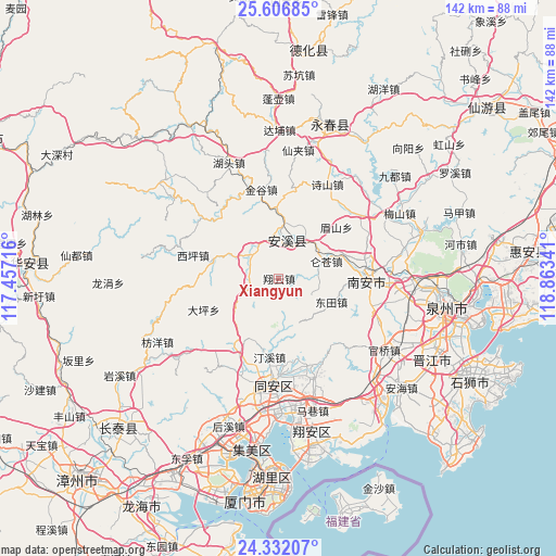 Xiangyun on map