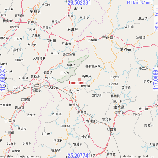 Tiechang on map