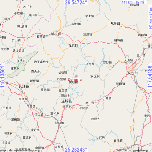 Dengjia on map