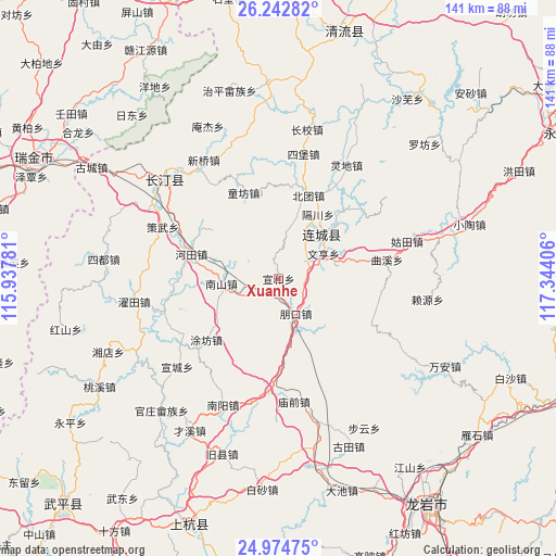 Xuanhe on map