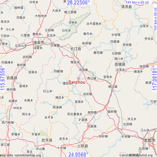 Sanzhou on map