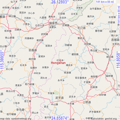 Hongshan on map