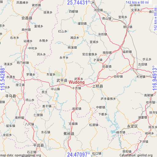 Wudong on map