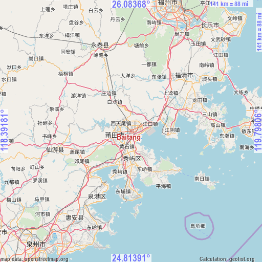 Baitang on map