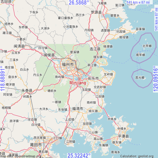 Minjiang on map