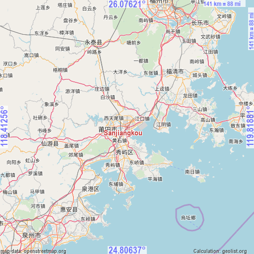 Sanjiangkou on map