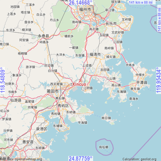 Xincuo on map