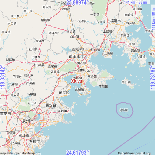 Xiuyu on map