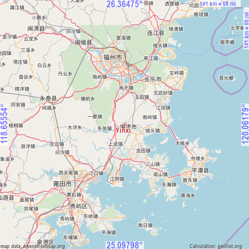 Yinxi on map