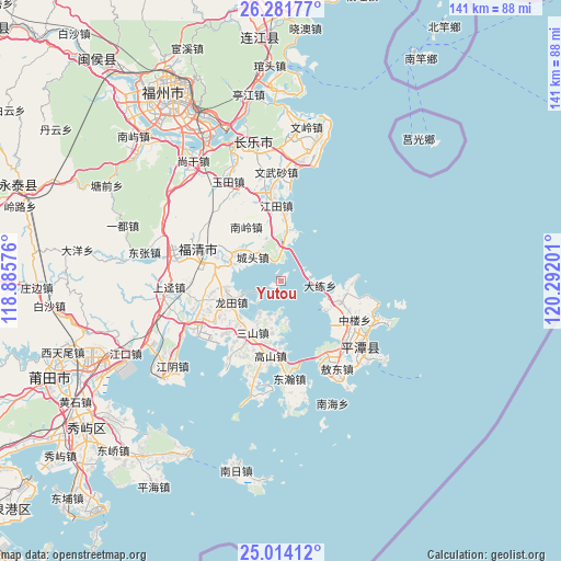 Yutou on map