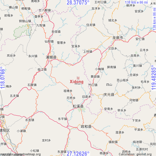 Xidong on map