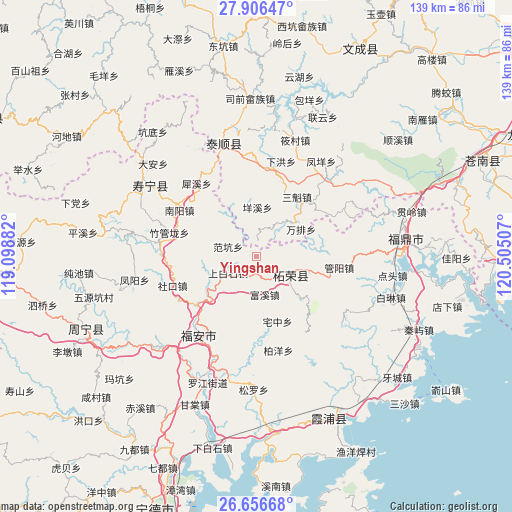 Yingshan on map