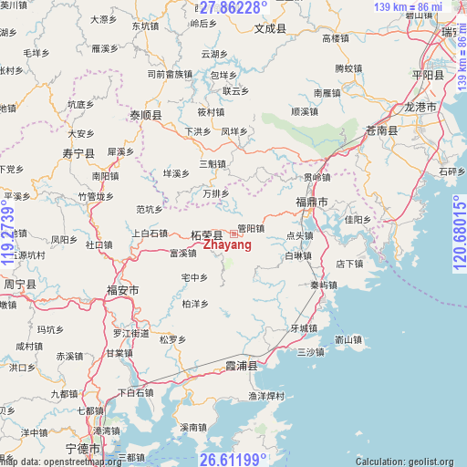 Zhayang on map