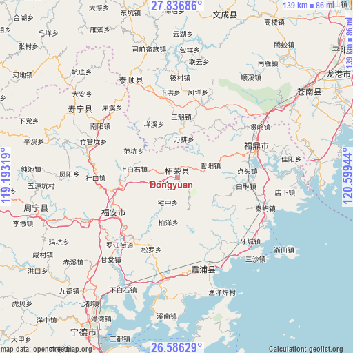 Dongyuan on map