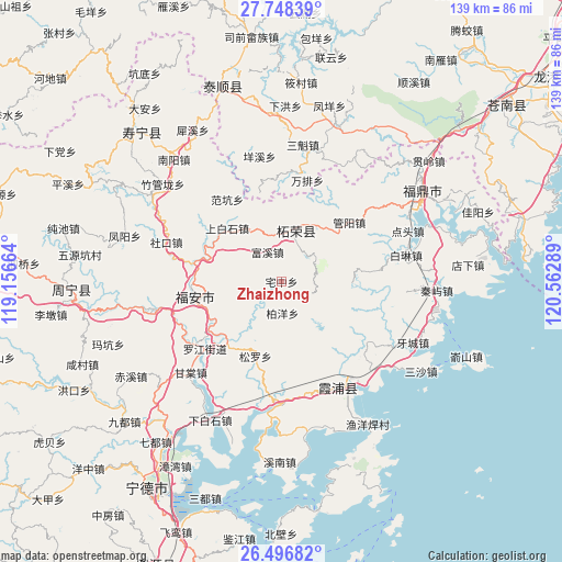 Zhaizhong on map