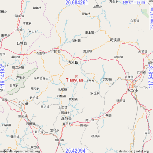 Tianyuan on map