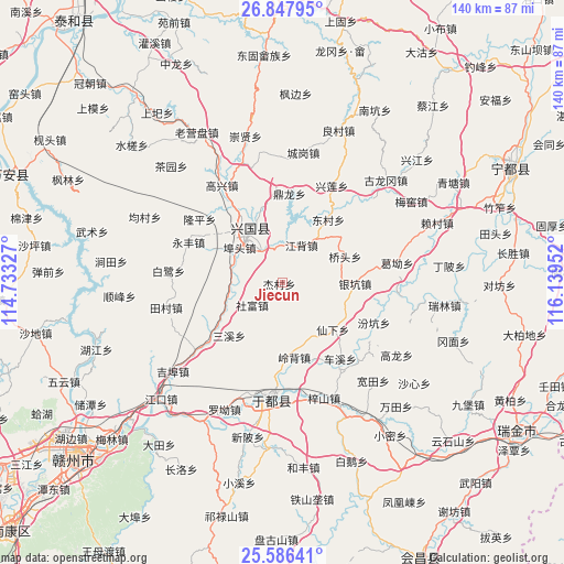 Jiecun on map