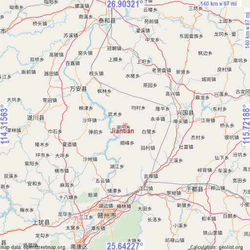 Jiantian on map