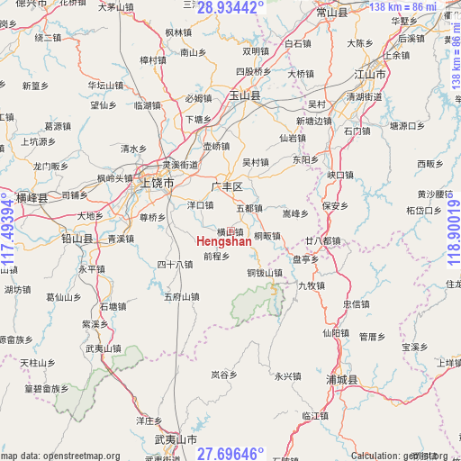 Hengshan on map