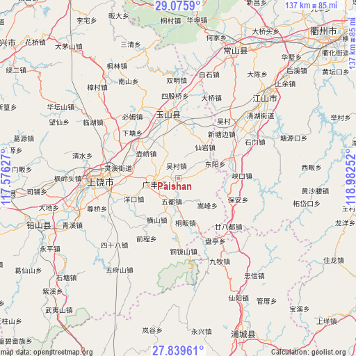 Paishan on map