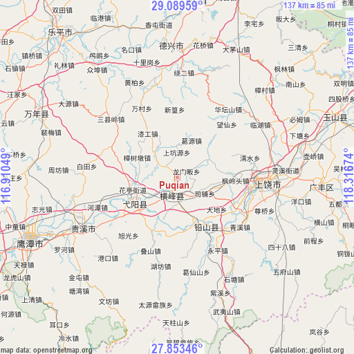 Puqian on map