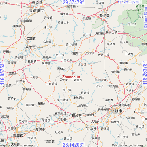 Zhangcun on map