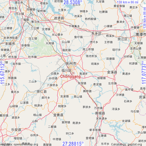 Chonggang on map